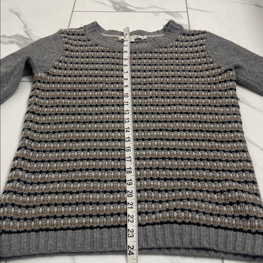 Boden Gray/BlackWhite/Tan Striped Sweater Wool Crew Neck Rib Cuffs & Hem Sz 2 - Picture 13 of 13